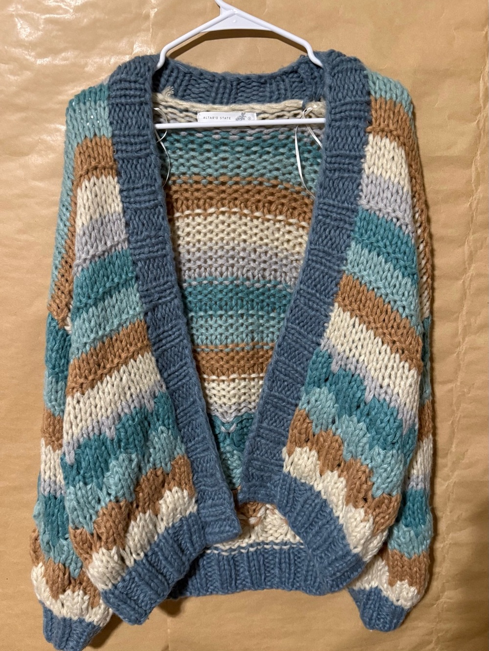 Altar’d State Chunky Knit Open Front Cardigan Sweater Blue Boho S